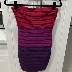 Max and Cleo size 4 woman’s strapless dress, maroon, lavender and purple